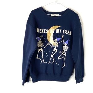 Wound Up Navy Sweatshirt with Skeleton Print
